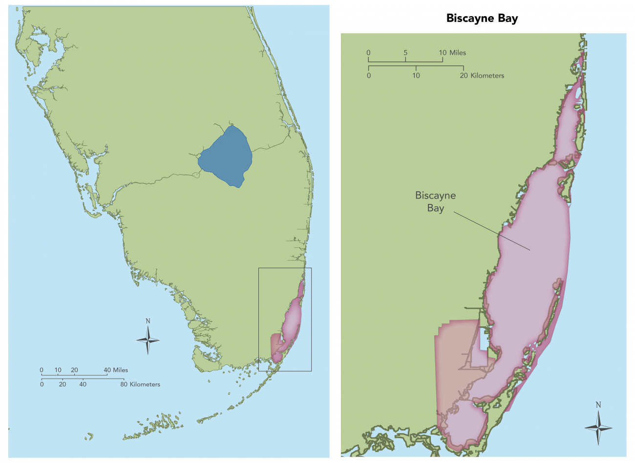 Biscayne Bay Map showing overview and close up